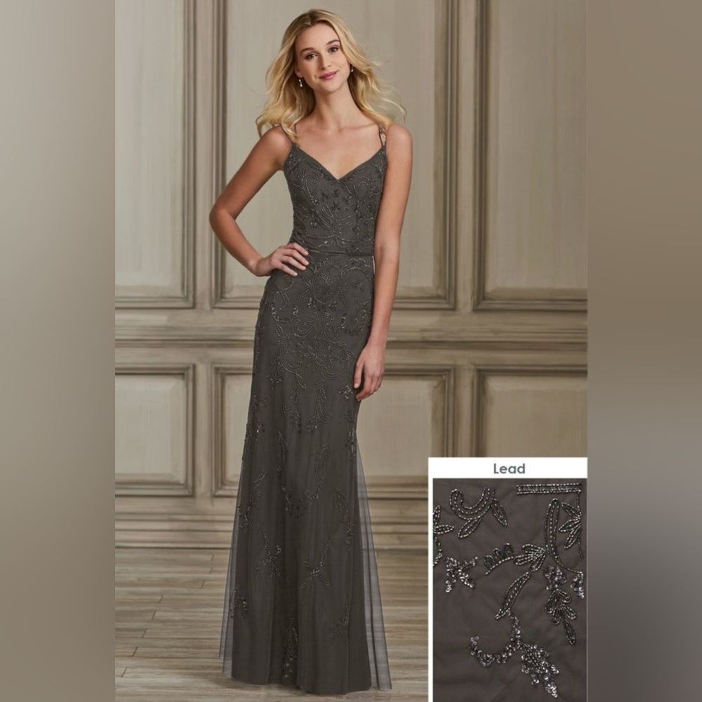 Adrianna Papell Charcoal Beaded Maxi Dress